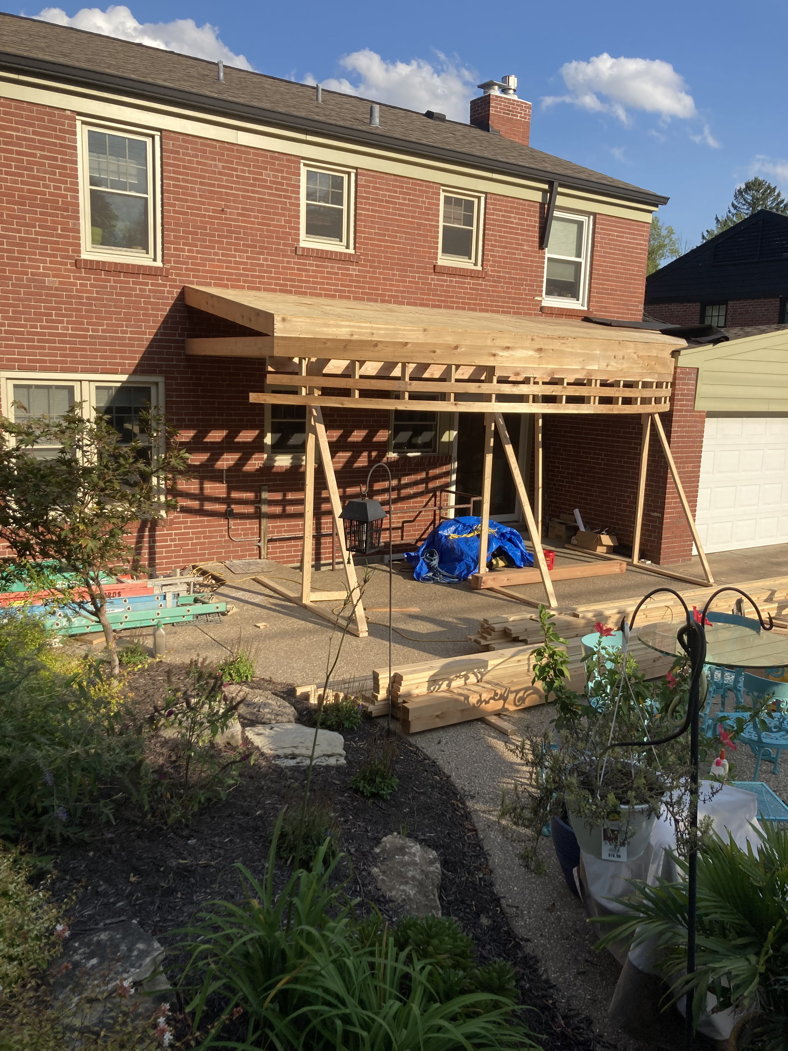 Wood Awning & Wall during renovation